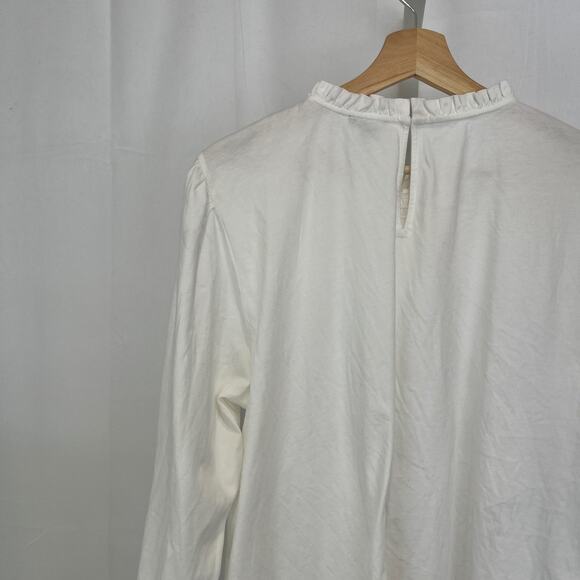 NWT ANN TAYLOR Smocked Knit Top Ruffle Neck 3/4 Sleeve Cotton Knit White Size XL - Picture 7 of 10